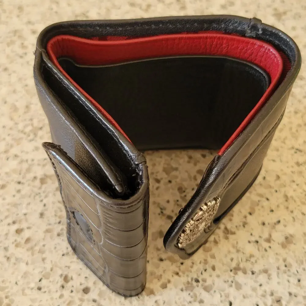 Brighton Smooth Embossed Leather Silver Hearts Mini Trifold Red Lined Wallet